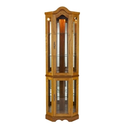 Lighted Corner Curio Cabinet - Golden Oak 