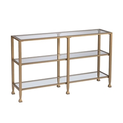 Jaymes Narrow Metal Console Table With Glass Shelves - Gold 