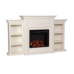 Tennyson Electric Fireplace With Bookcases - Ivory 