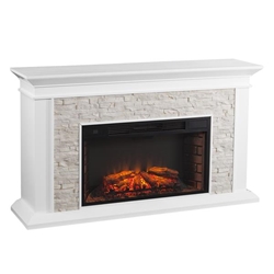 Canyon Heights Faux Stacked Stone Electric Fireplace - White 