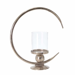 Aluminum 19" Ring Candle Holder With Glass - Silver 
