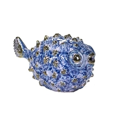 Blue Ceramic Puffer Fish 8" 
