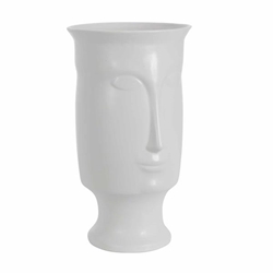 Ceramic 11" Face Vase WithBase -White 