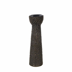 Ceramic 14" Bead Candle Holder Black and Gold 