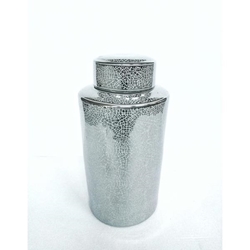 Ceramic 16" Jar- Crackle Silver 