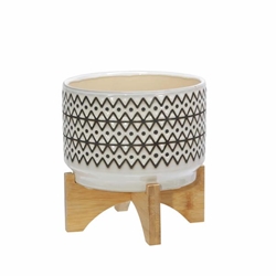 Ceramic 5" Abstract Planter On Stand - Ivory 
