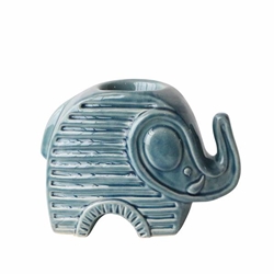 Ceramic 6" Elephant Tea Light Candle Holder - Blue 