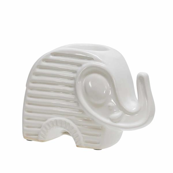 Ceramic 6" Elephant Tea Light Candle Holder - White 