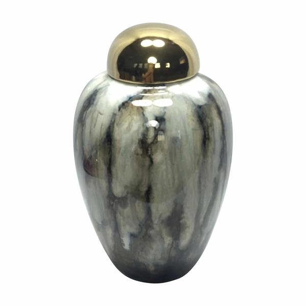 14"H Urn With Gold Lid - Multicolor 