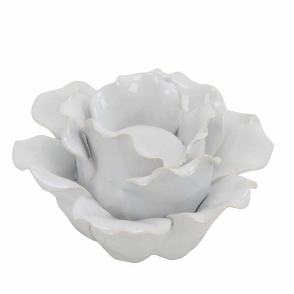 Ceramic 6" Rose Tealight Holder - White 