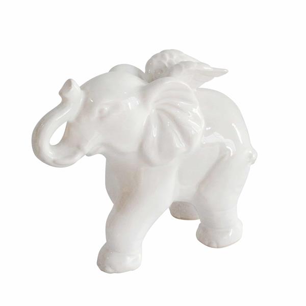 Ceramic 7" Elephant Angel Figurine - White 