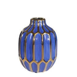 Ceramic 8" Decorative Vase Navy & Gold 