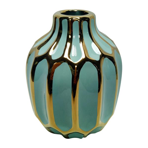 Ceramic 8"H Decorative Vase - Green & Gold 