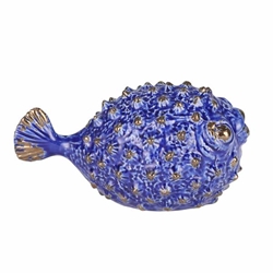 Ceramic Blowfish Figurine 5.5" -  Blue 