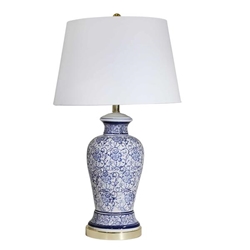 Ceramic Floral Print Table Lamp 31"- Blue & White 