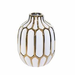 Ceramic Vase 8"- White and Gold 