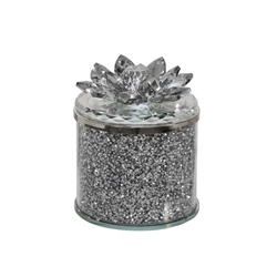 Crystal 5" Round Lotus Box - Silver 