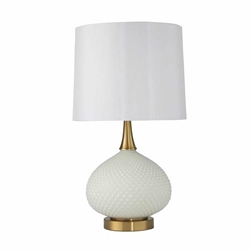 Cut Glass Round Table Lamp With USB Port 27"H- White 