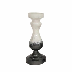 Glass - 16" Candle Holder - White & Black 