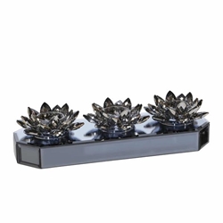 Glass 13" 3 Lotus Mirrored Candle Holder - Black 