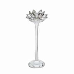 Glass 9" Lotus Candle Holder - Silver 