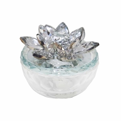 Glass Trinket Box Clear Withsilver Lotus Top 