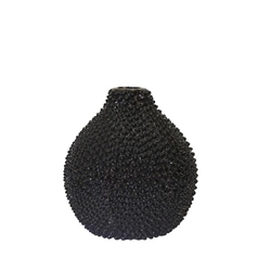 Gloss Black Spiked Ceramic Vase 8" 