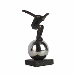 Metal 12" Balancing Man On Sphere- Bronze 