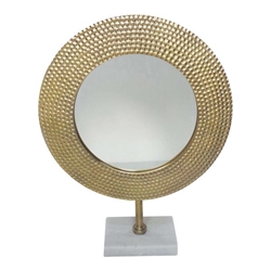 Metal 19" Hammered Mirror On Stand - Gold 