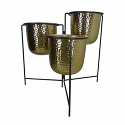 Metal 20" Hammered Planter Trio With Stand - Gold 