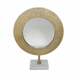 Metal 21" Hammered Mirror On Stand - Gold 