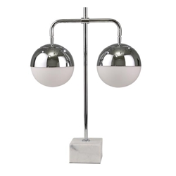 Metal 25" Twin Light Table Lamp On Marble Base - Silver 