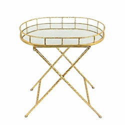 Oval Gold Metal Accent Table - Mirror Top 