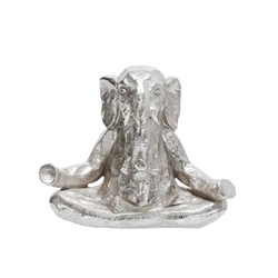 Polyresin 8" Meditating Elephant- Silver 