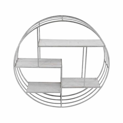 Round Wood & Metal Wall Shelf White and Silver 