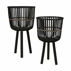 Set of 2 28 & 22"H Bamboo Planters- Black 