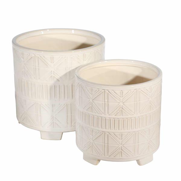 Set of 2 Ceramic 8 & 10" Abstract Footed Planter- White 