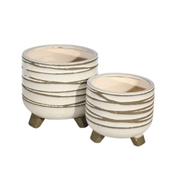 Set of 2 Ceramic 8 & 6" Footed Planter- White 