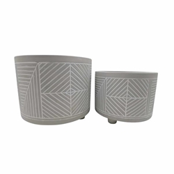 Set of 2 Ceramic Diamond Footed Planter 10 & 12"- Gray Style A 