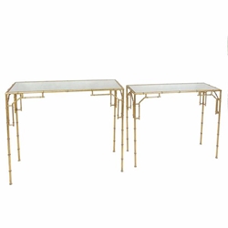 Set of 2 Gold Metal Console Tables-  Mirror 