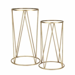 Set of 2 Metal & Mirror 28 & 24" Accent Tables- Gold Style A 