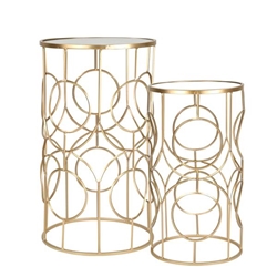 Set of 2 Metal & Mirror 28 & 24" Accent Tables- Gold Style B 