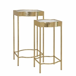 Set of 2 Metal & Marble 60 & 70" Accent Tables- Gold 