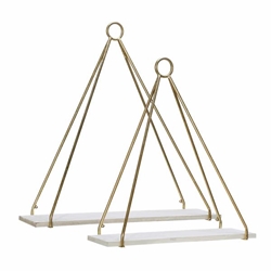 Set of 2 Metal & Wood 20 & 24" Triangle Shelf- White and Gold 