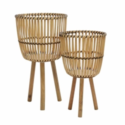 Set of 2 Wicker Footed Planters 10 & 12"- Natural 