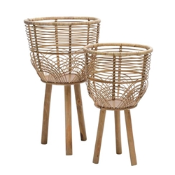 Wicker Planters 10 & 12 inch Set - Natural 
