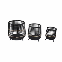 Set of 3 19 & 17 & 13"H Bamboo Planters- Black 