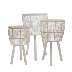 Set of 3 Bamboo Planters 11 & 13 & 15"- White 