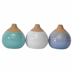 Set of 3 Glazed Bud Vases- Blue & Turquoise & White 