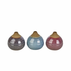 Set of 3 Glazed Bud Vases- Purple & Blue & Pink 